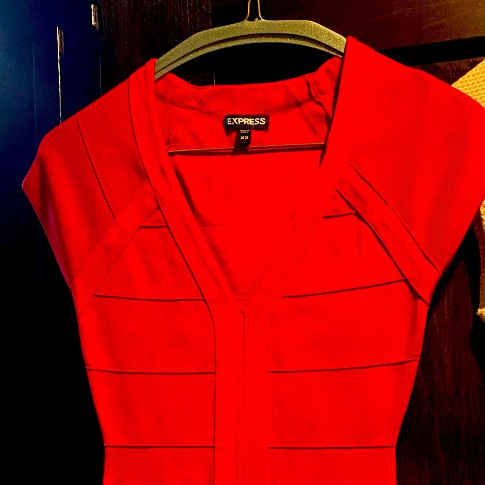 A red extra small express dress tight fitting and Above the knee